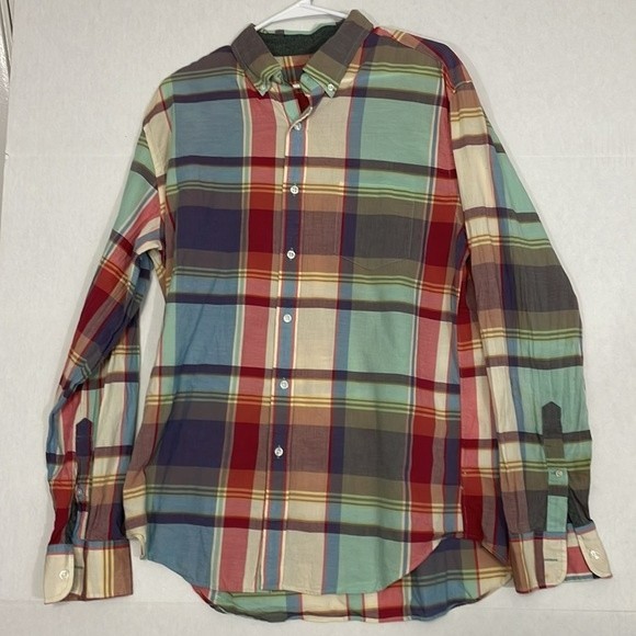 J. Crew Shirt, Lightweight Cotton Long Sleeve Button Down Multicolor Plaid, L - Picture 1 of 8